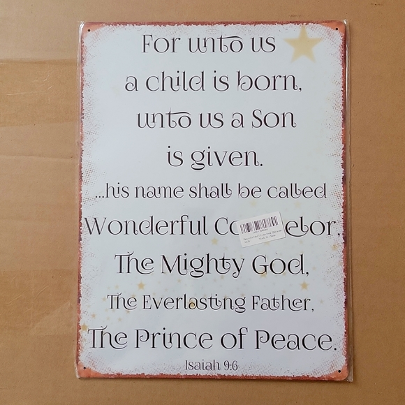 💜For Unto Us A Child is Born Isaiah:9 6 Bible Verse Vintage Metal Poster Wall - Picture 1 of 4
